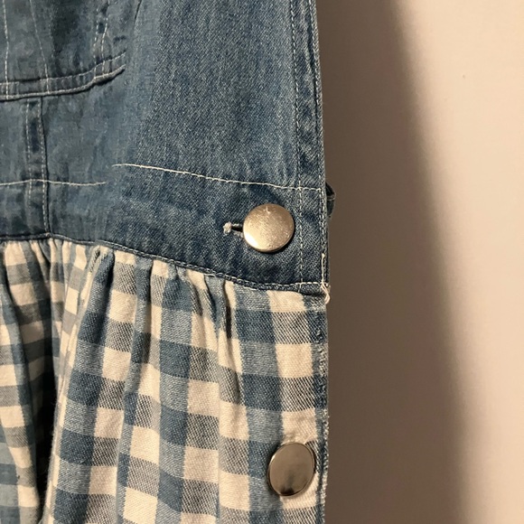 VIntage Denim and Gingham Pinafore Dress - Overall Dress - Picture 3 of 7